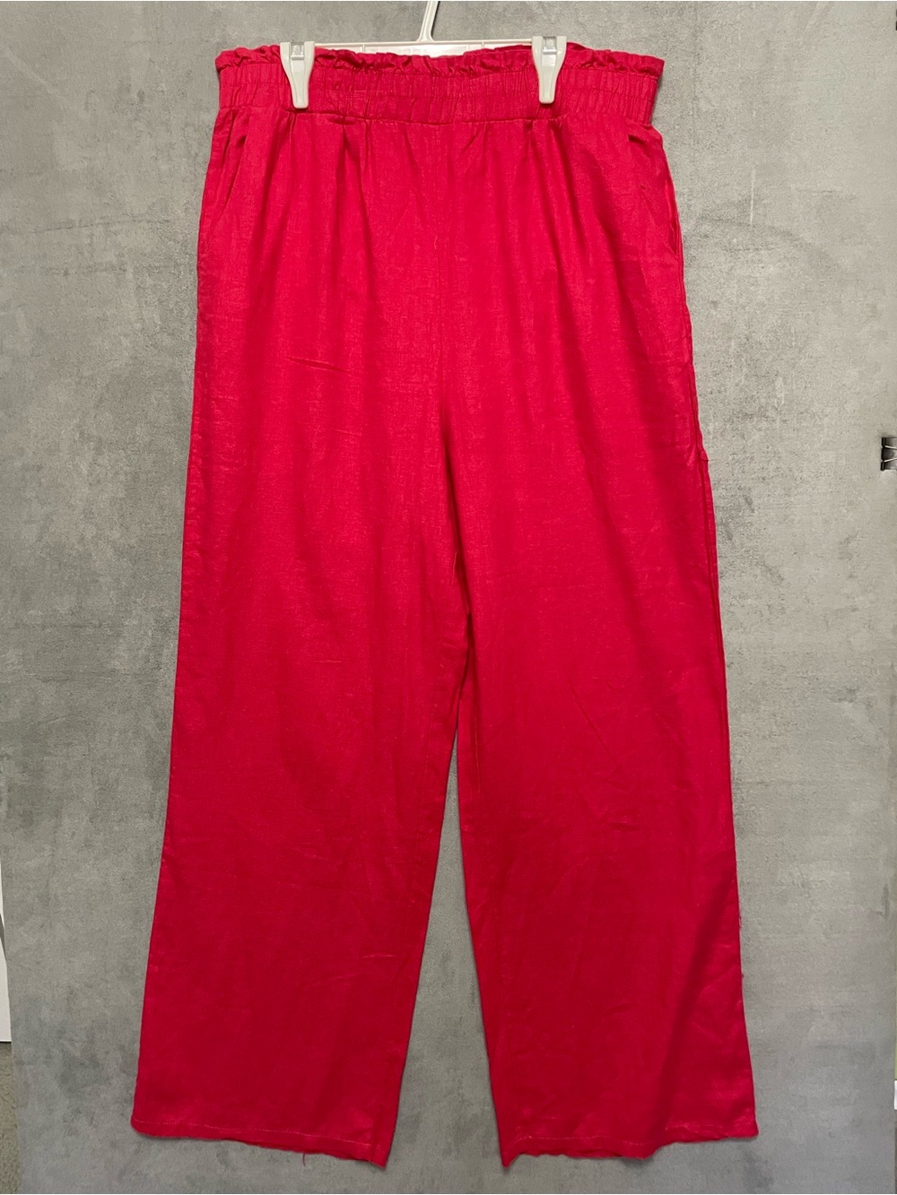 NWT Doublju Ladies 1X Red Elastic-Waist Linen Blend Pants